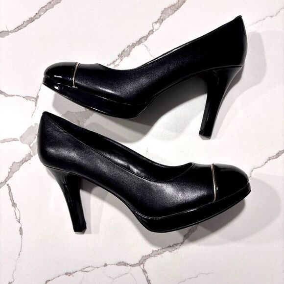 Tahari | Women’s Black Platform Contrast Leather Pump ‘Laurie’ - Picture 5 of 10